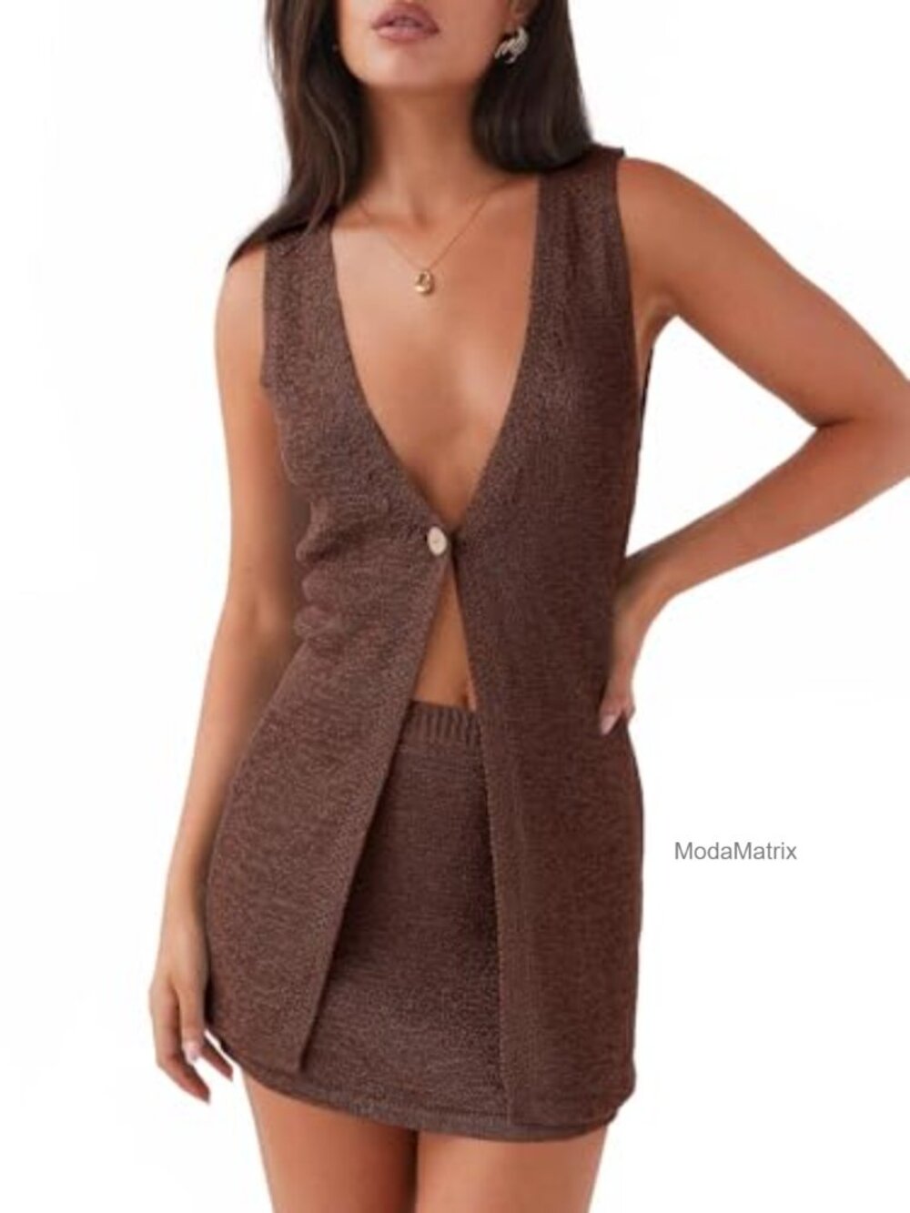 Women's 2 Piece Outfit Knit Vest Top & Mini Skirt Set Summer Travel
